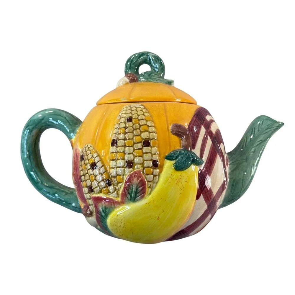 Corn Palace Harvest Pumpkin Corn Vegetable Ceramic Teapot